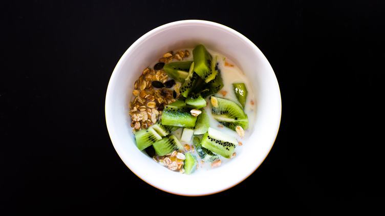 Breakfast with Oatmeal with Kiwi, Top View
