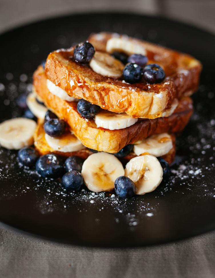Traditional French Toasts with Bananas and Blueberries