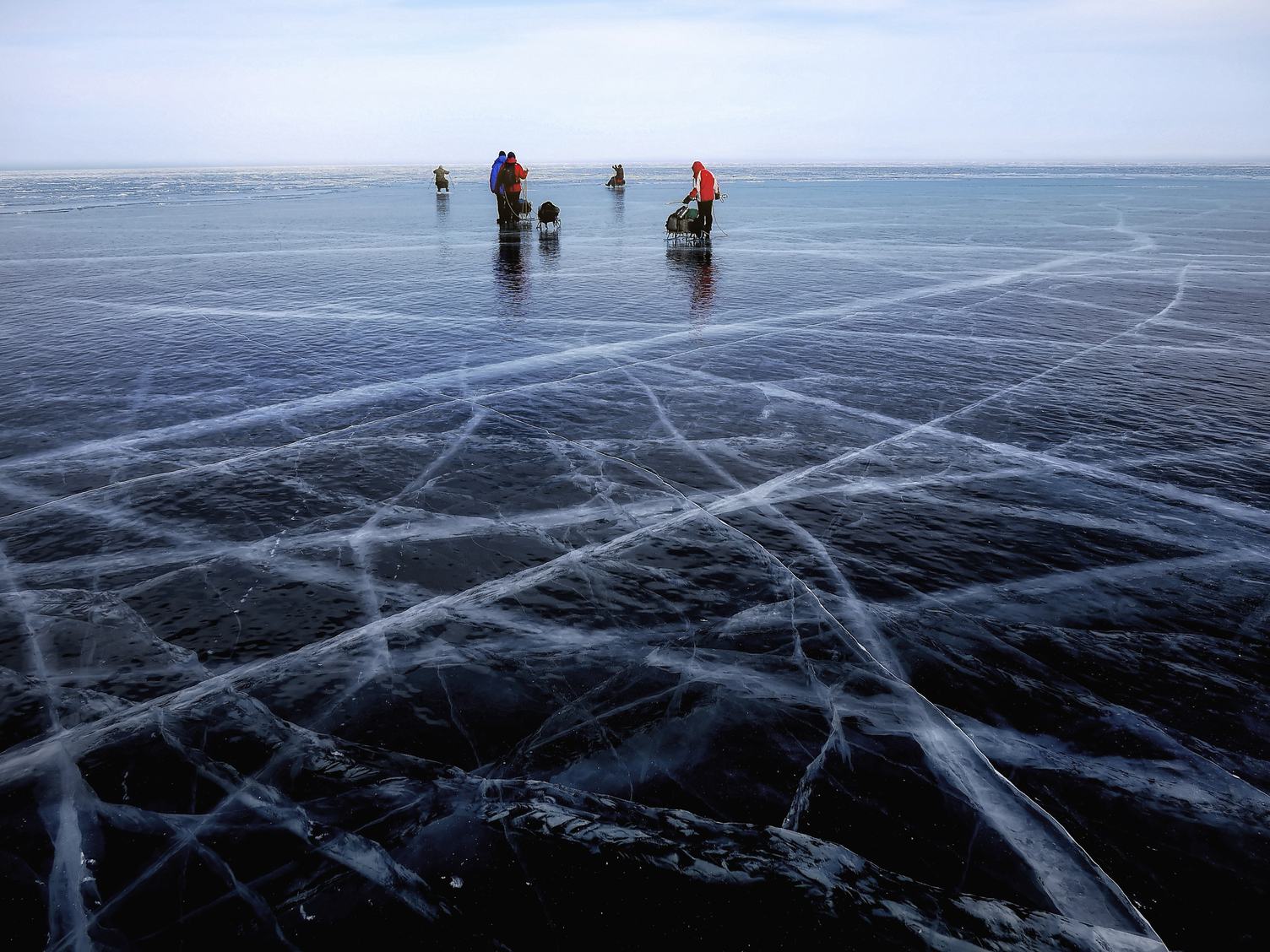 People on Frozen Lake Baikal