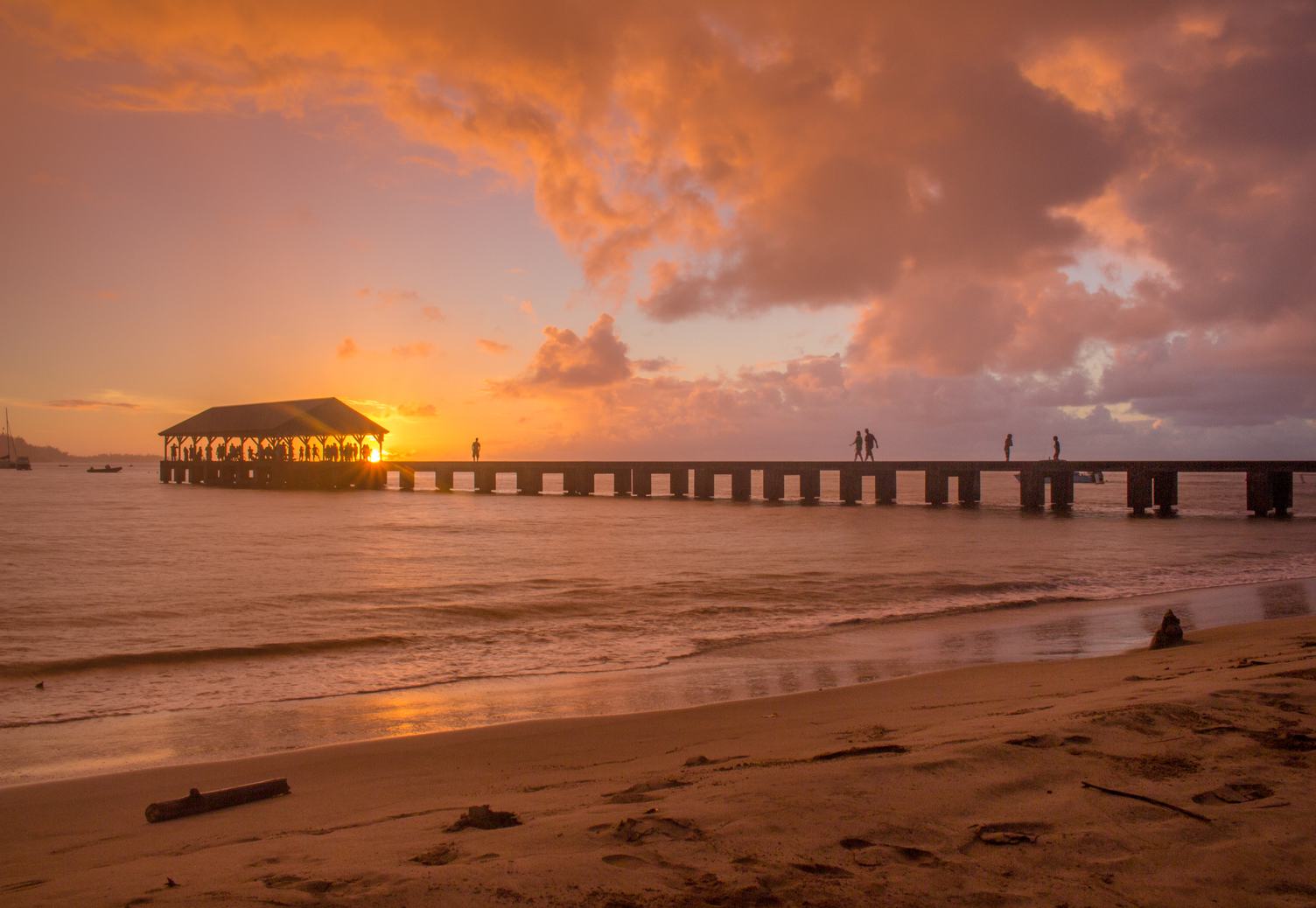 Pier at Sunset, Hanalei Bay, Kauai Island, Hawaii