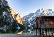 Boathouse at Pragser Wildsee, South Tyrol, Italy