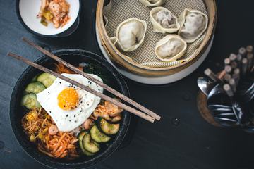 Korean Bibimbap and Dumplings