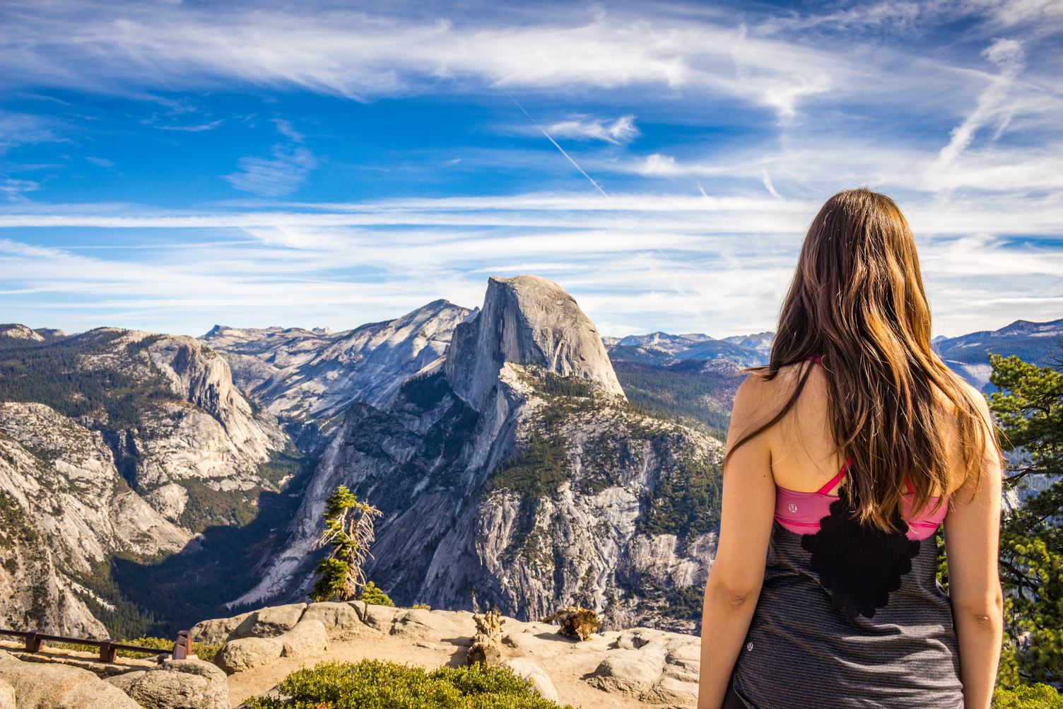 Young Brunette Looking at Half Dome, Yosemite Valley