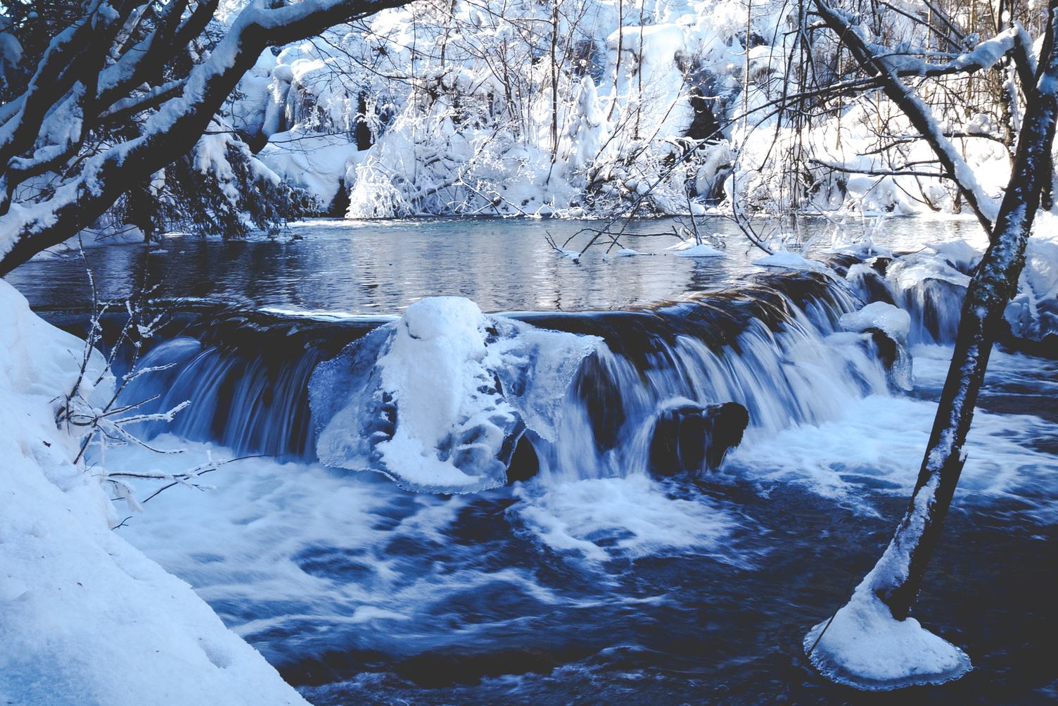 Small Waterfall in Winter Landscape
