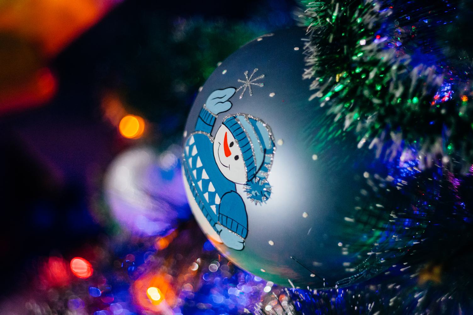 Christmas Tree with Snowman on the Bauble