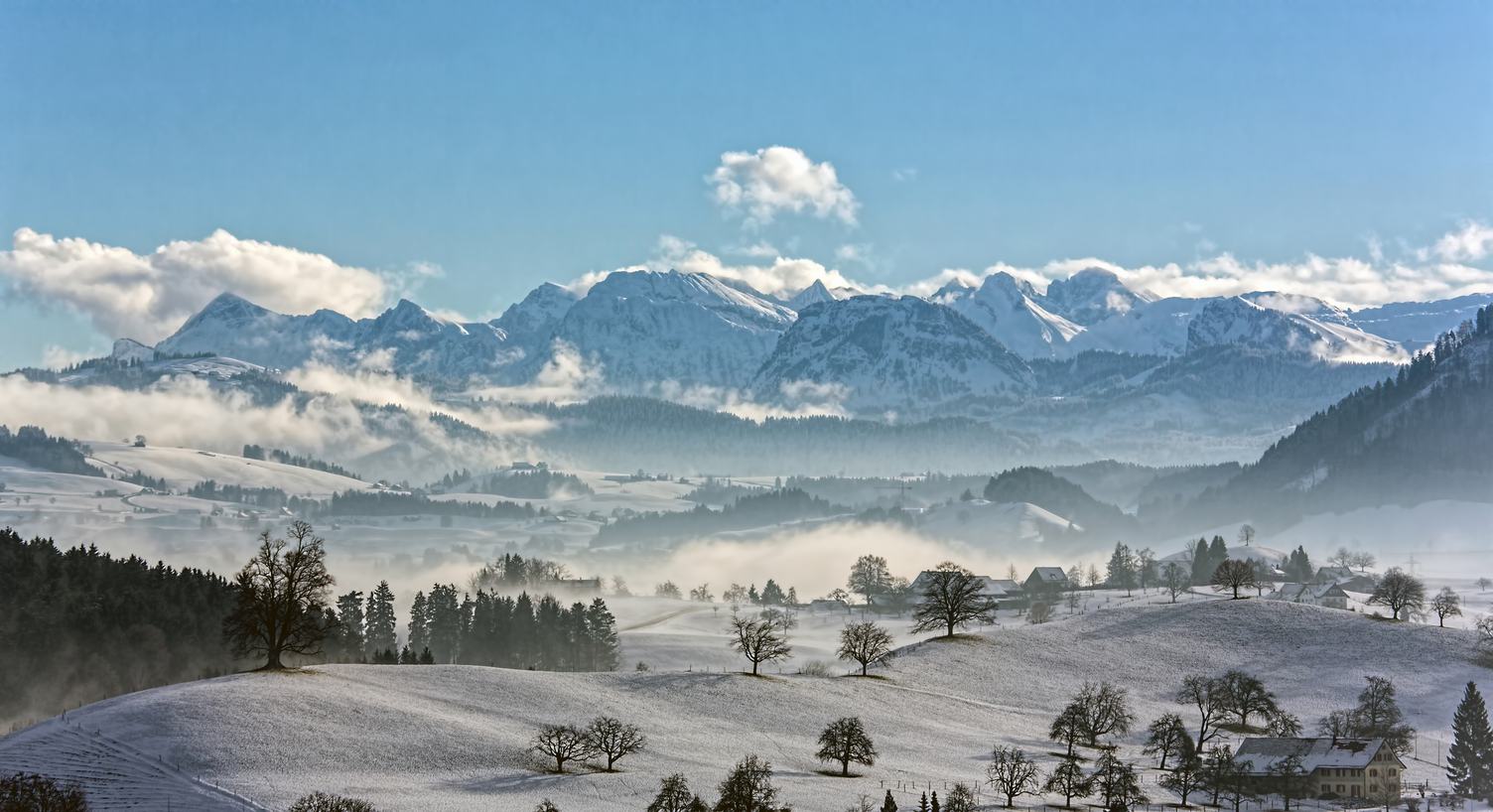 Panoramic View of Beautiful Mountain Landscape Village