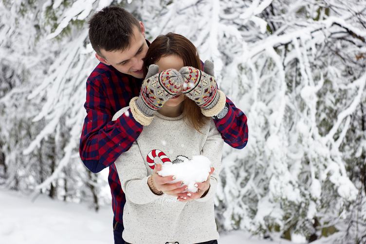 Couple Playing with Snow, Outdoors