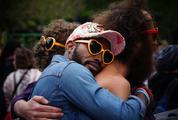 Hugged Guys with Heart-Shaped Glasses