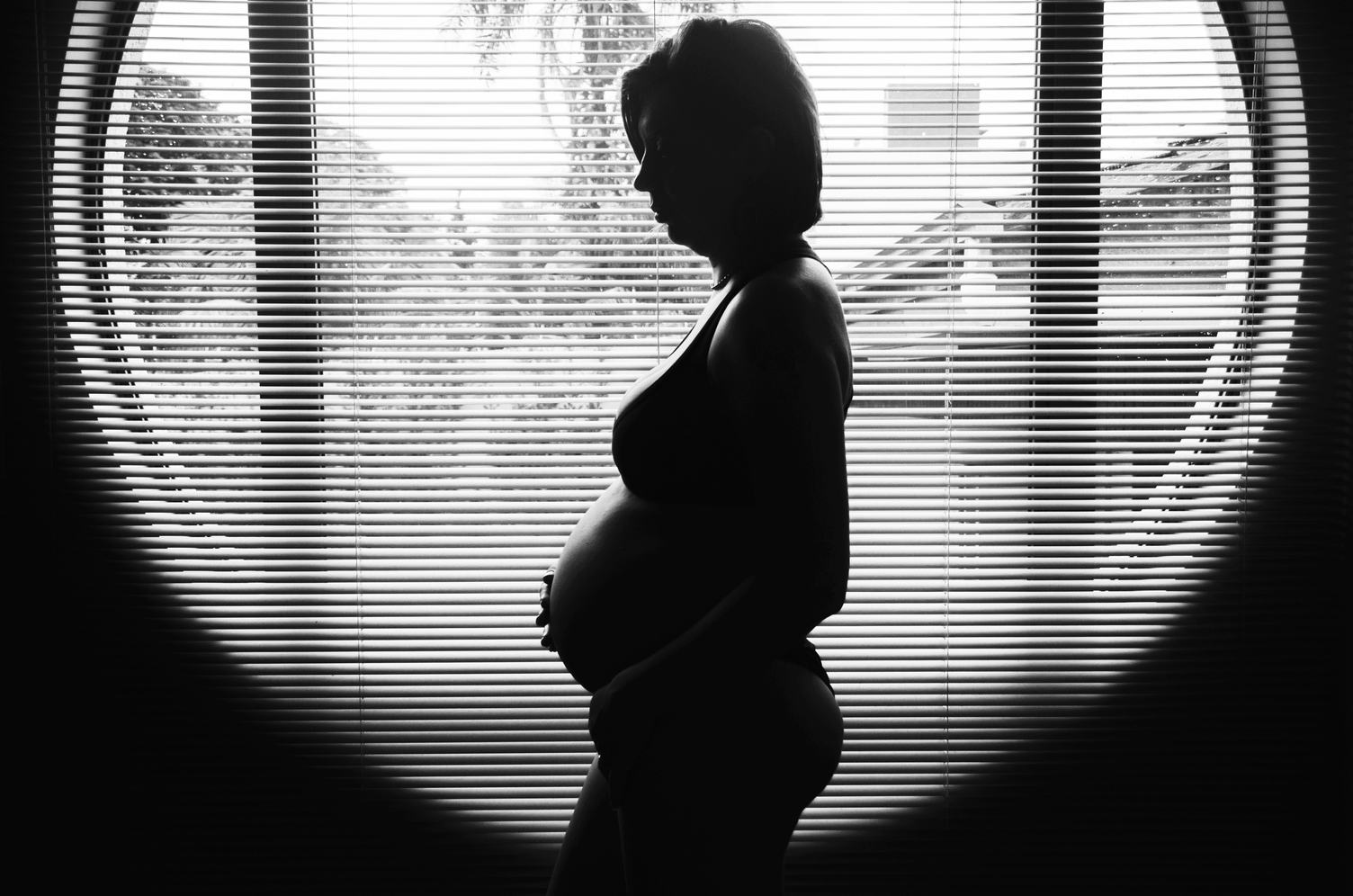 Black and White Picture of a Pregnant Woman