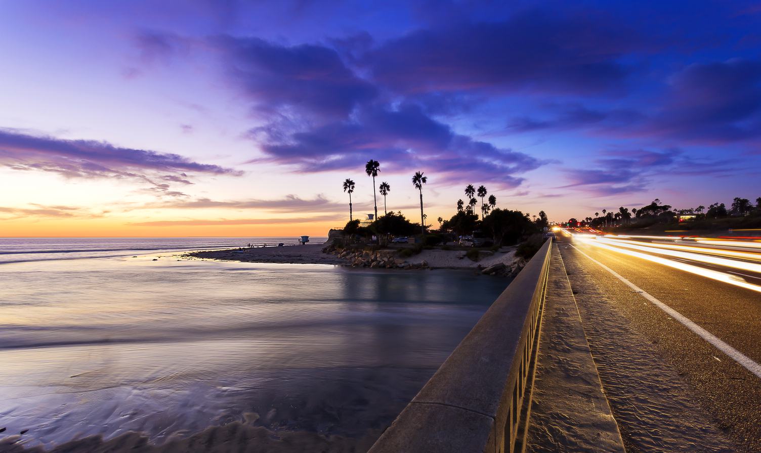 Beautiful Landscape with Sea  Purple Sky and Road