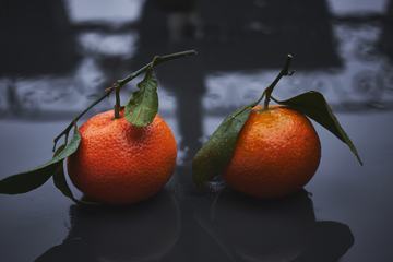 Two Mandarin on Wet Surface
