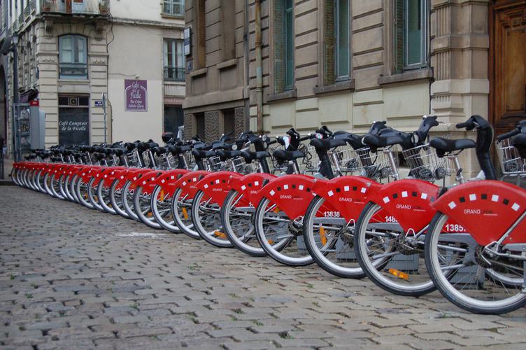 Rental City Bikes in a Row