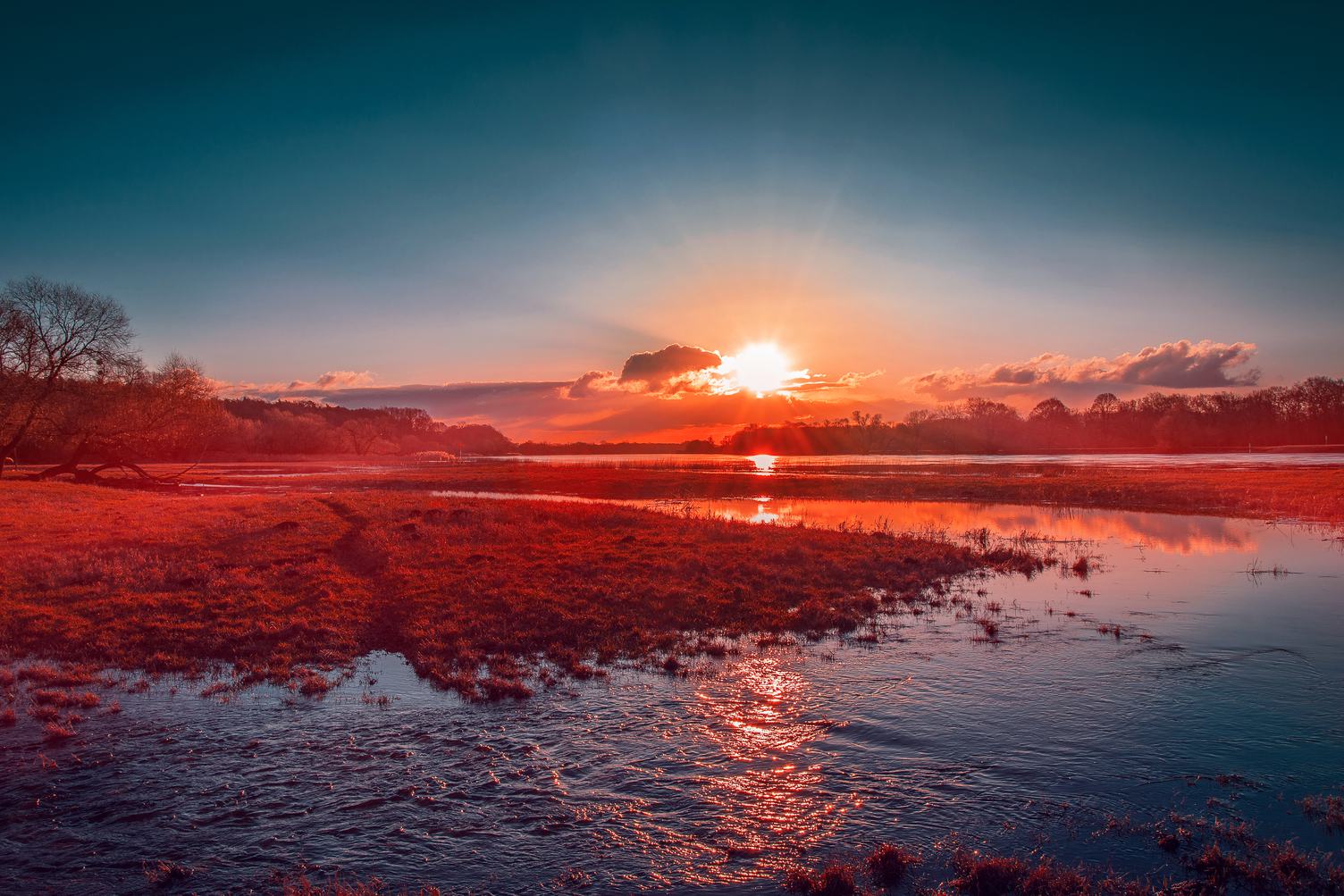 Red Sunset on the River