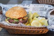 Delicious Burger and Fries in a Basket