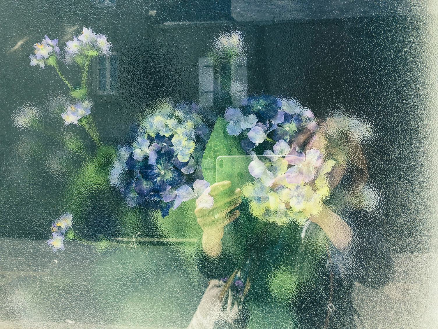 Forget Me Not Flower Glass Reflection Self-Portrait