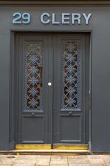 Gray Door with Blue Decor