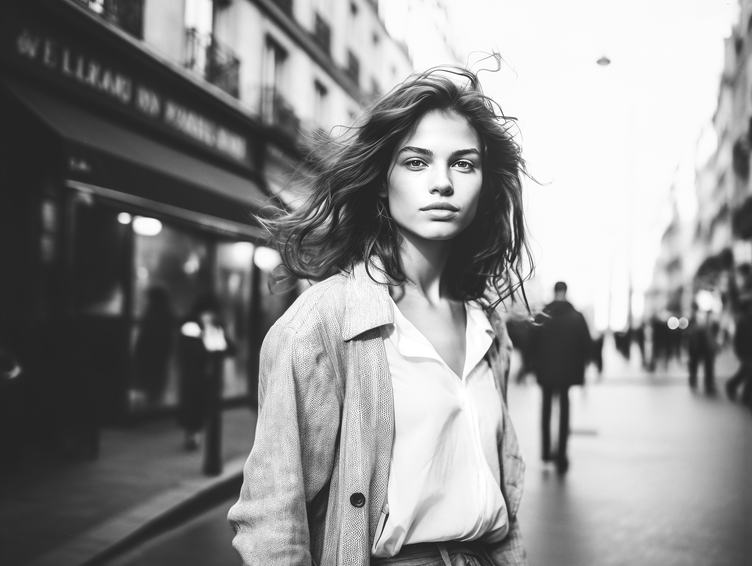 Black and White Portrait of a Beautiful Woman in the City