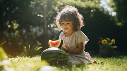 Girl Eating Watermelon on the Grass